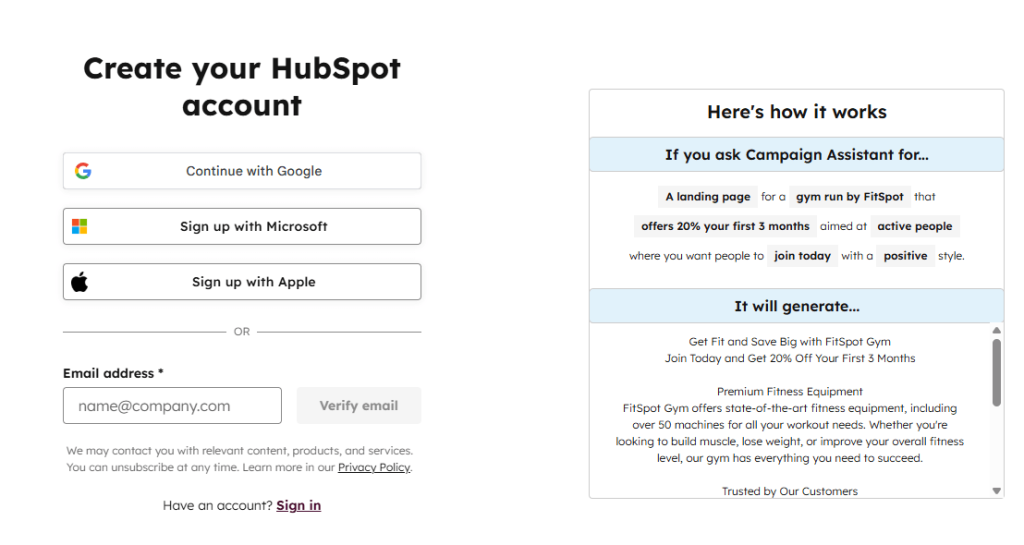 HubSpot signup form for downloading gated content, demonstrating how ebooks and guides generate marketing leads.