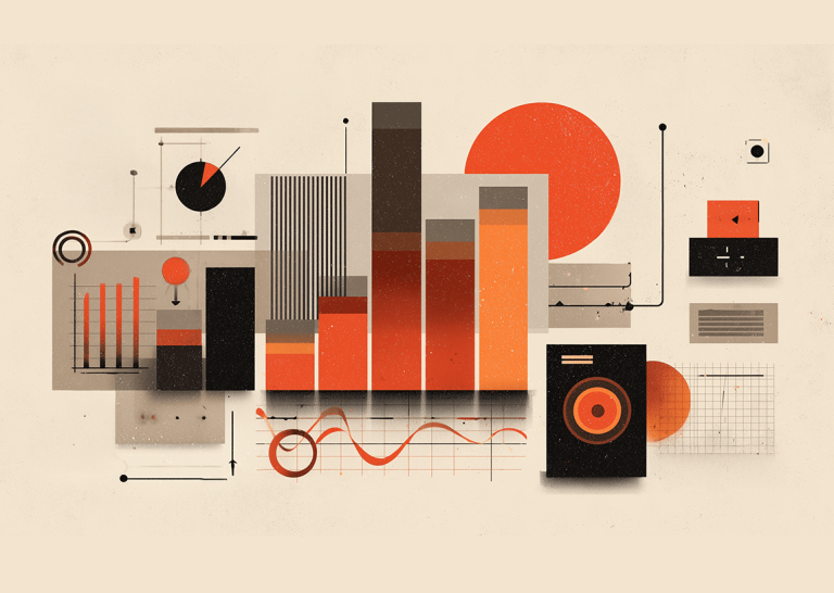 Abstract data visualization with charts and graphs representing content marketing performance metrics, analytics, and measurable business results.