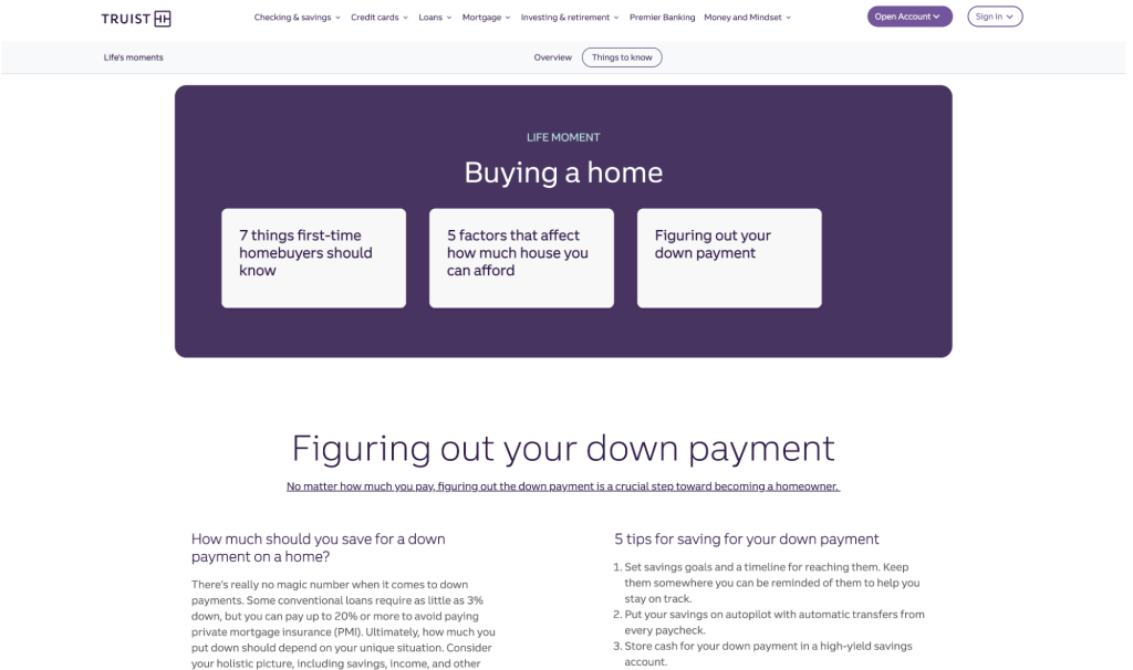 Truist’s mortgage education content improves SEO by directly answering high-intent search queries related to home buying.
