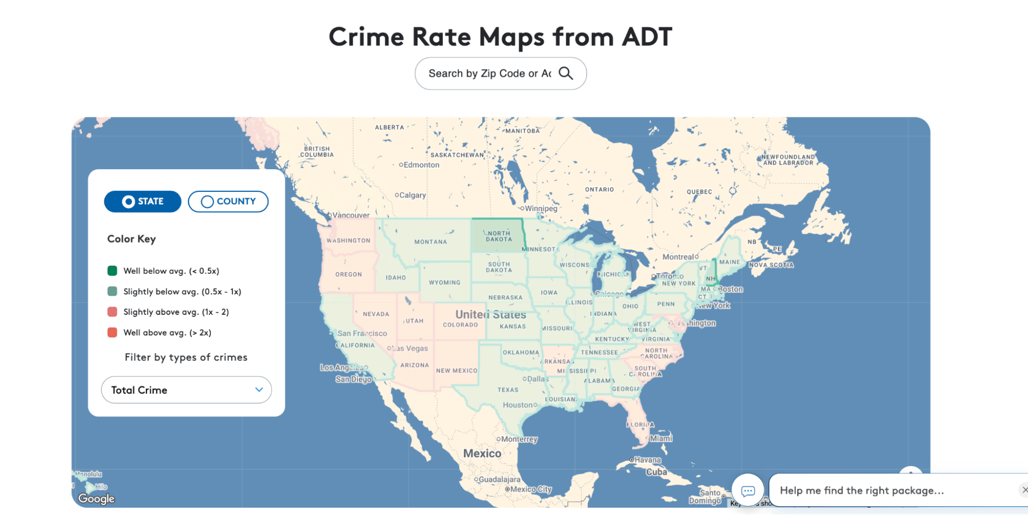 Interactive U.S. crime rate map with filters by state, county, and crime type, illustrating an evergreen data resource designed to attract high-authority backlinks from .gov and .edu sites as part of a long-term digital PR and SEO strategy.