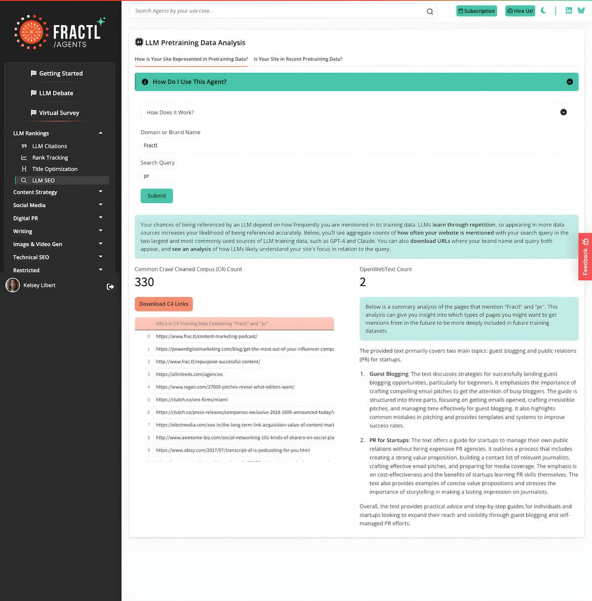 Interface showing an AI keyword rank tracking tool monitoring brand rankings across large language models, demonstrating AI-era SEO performance measurement.