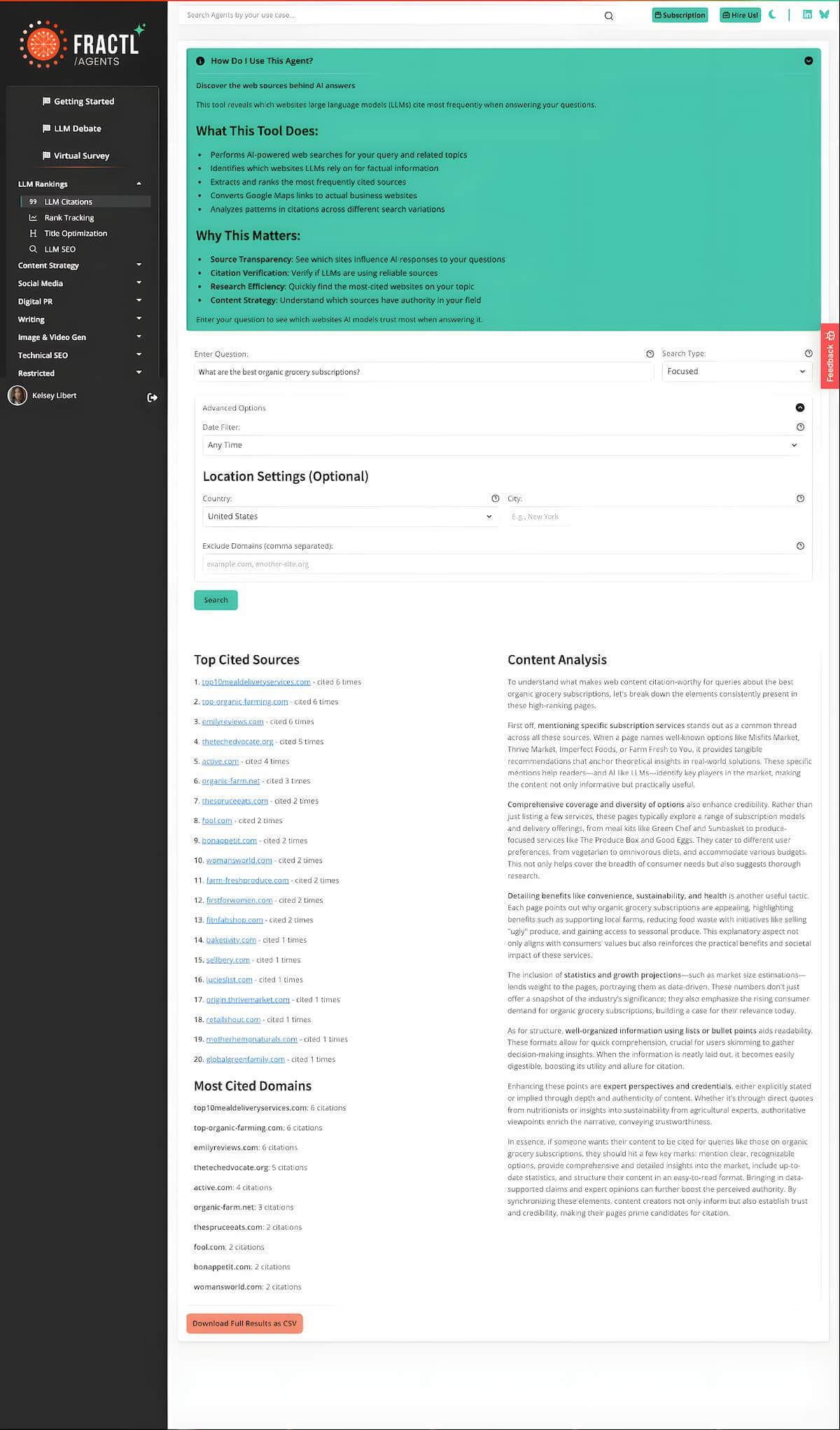 Interface showing an AI keyword rank tracking tool monitoring brand rankings across large language models, demonstrating AI-era SEO performance measurement.