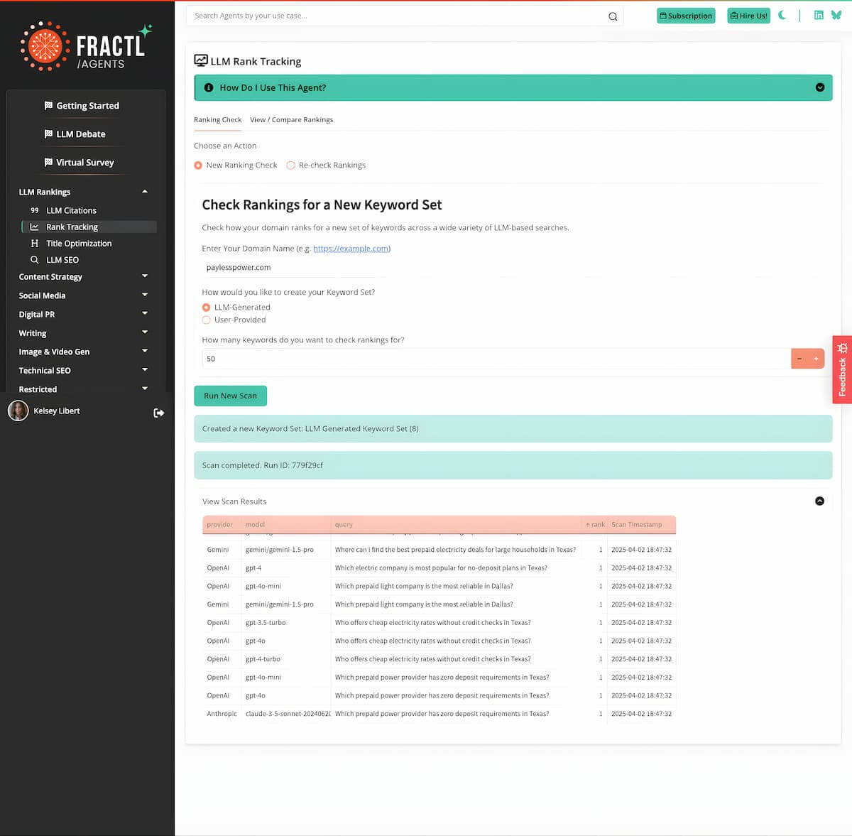 AI content strategy dashboard displaying an LLM debate or content generation agent used to create authoritative, E-E-A-T-aligned articles for generative engine optimization.