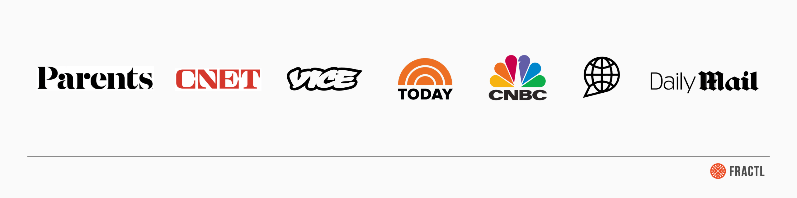 Row of major publisher logos (Parents, CNET, VICE, TODAY, CNBC, The Globe and Mail, and Daily Mail) illustrating the kind of high-authority earned media mentions that build brand visibility in AI search and modern SEO.