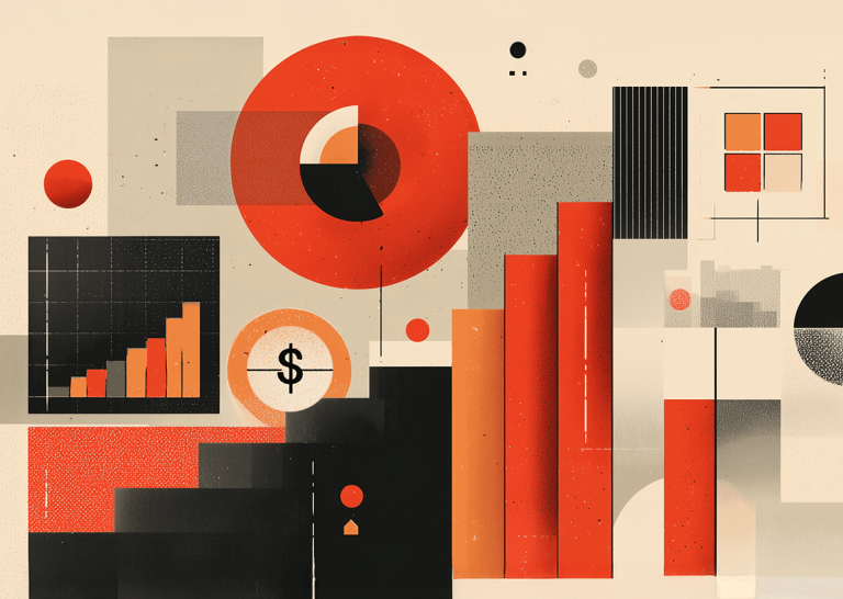 Abstract financial and performance charts with rising bars and dollar symbols representing digital PR cost scaling, investment levels, and how campaign complexity and outreach volume impact pricing.