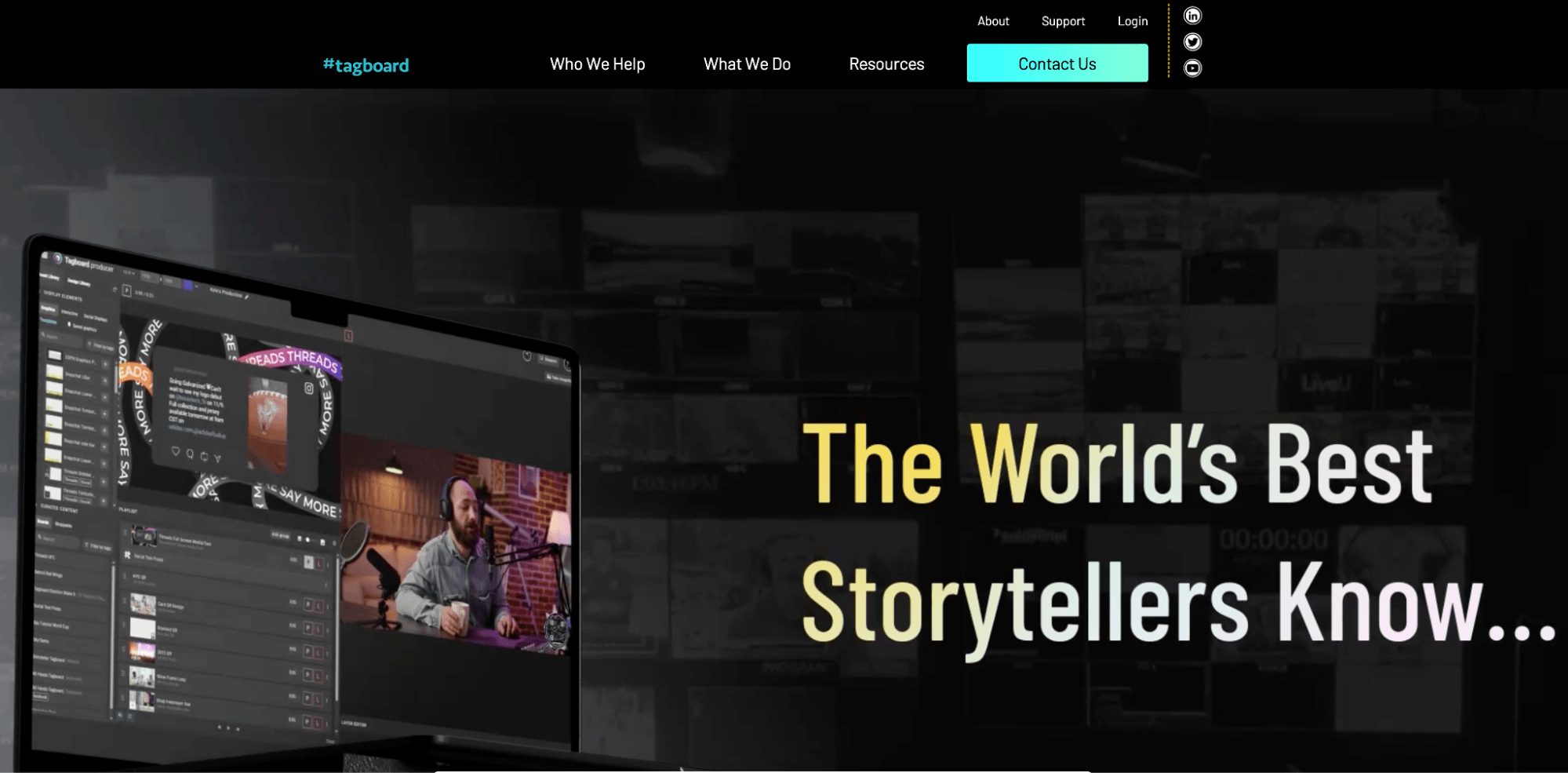 Tagboard platform displaying hashtag tracking and social media content curation across multiple networks.