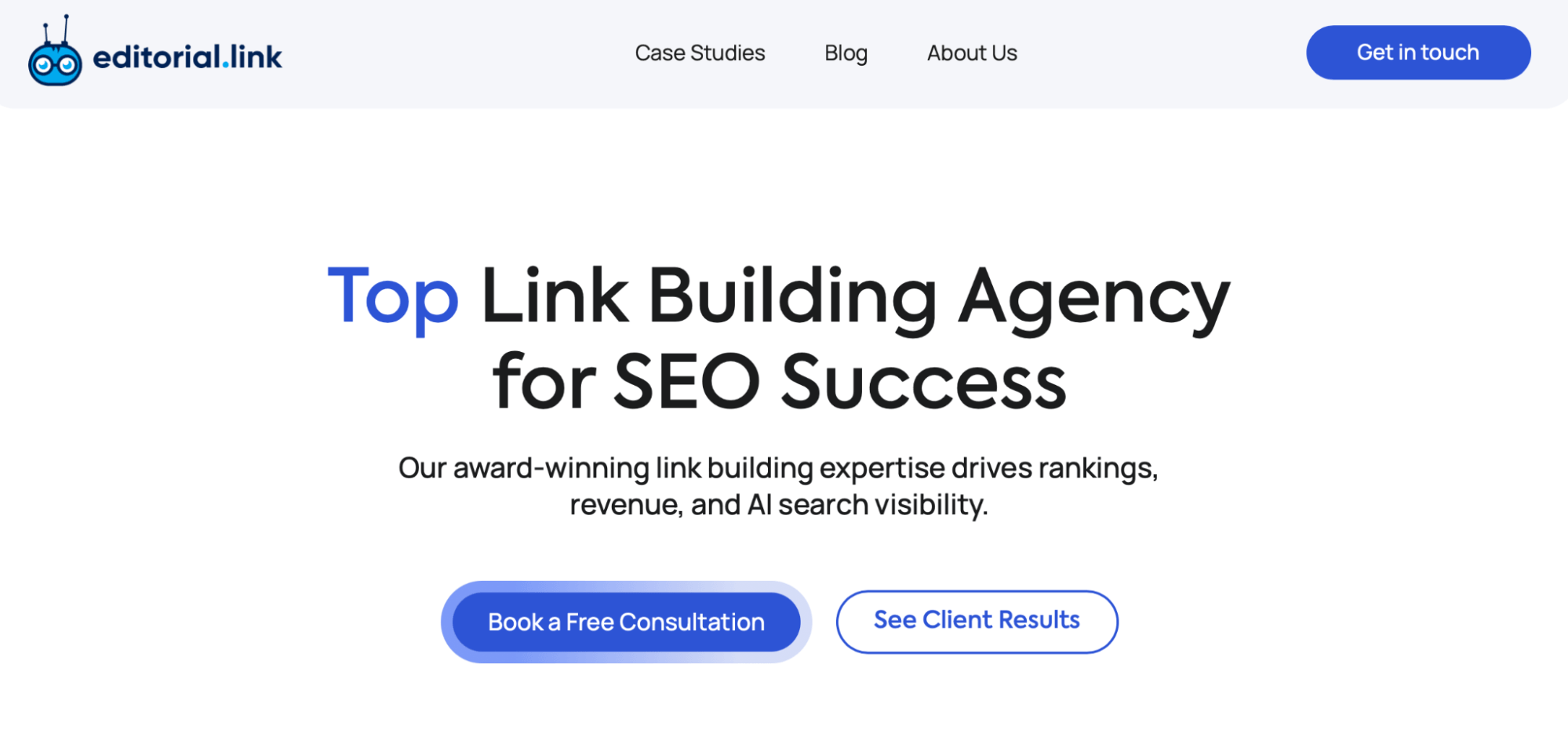 Editorial.Link homepage showing the headline Top Link Building Agency for SEO Success